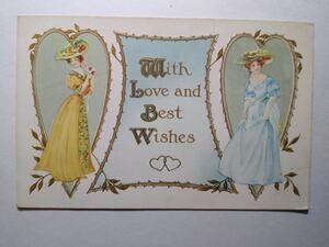 Whitney Made Embossed Postcard Edwardian Ladies Floral Hats Love Wishes